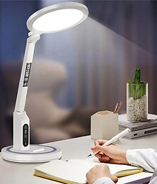 economico -lampada da scrivania a led lampada da tavolo con orologio, lampada da scrivania dimmerabile ricaricabile tramite usb luce a led plug-in protezione per gli occhi pieghevole luce notturna da lettura
