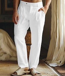 abordables -Hombre Pantalones de lino Pantalones Pantalones de verano Bolsillo delantero Pierna recta Plano Comodidad Transpirable Casual Diario Festivos Moda Básico Negro Blanco