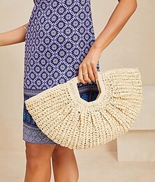 billiga -Dam Handväska Strandväska Halmpåse Halvrund väska Sugrör Dagligen Helgdag Strand Stor kapacitet Ensfärgat Purpur Grön Beige