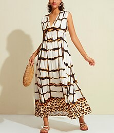 preiswerte -Ärmelloses Maxikleid aus Satin mit überkreuztem Vorderteil und Leopardenmuster