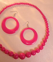 economico -orecchini e collana pendenti alla moda retrò in acrilico rosa boho da donna anni '80