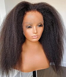 cheap -Remy Human Hair 13x4 Lace Front Wig Free Part Brazilian Hair kinky Straight Black Wig 150% Density with Baby Hair Glueless Pre-Plucked For wigs for black women Long Human Hair Lace Wig