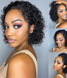 abordables -Perruque Cheveux Naturel humain 13x4 devant en dentelle Cheveux Brésiliens Ondulé Ondulation Noir Naturel Partie libre perruques pour femmes noires Densité 180% 250% avec des cheveux de bébé 100