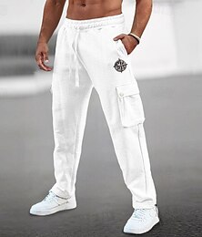 זול -בגדי ריקוד גברים מכנסי טרנינג רָץ לְהַנָאָתוֹ מכנסיים שרוך אלסטית מותניים כיס מרובה אחיד רקמה קומפורט נושם קזו'אל יומי חגים תערובת כותנה ספורט אופנתי שחור לבן