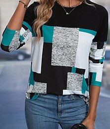 economico -Per donna Tunica Blocco di colori A righe Elegante Manica Lunga Girocollo Top Regolari Quotidiano Stampato Nero+Bianco+Grigio Rosso Arancione Primavera Autunno