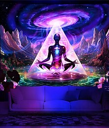 זול -blacklight שטיח uv תגובתי זוהר בחושך זוהר מסיבת צ'אקרה בוהמי טריפי ערפילי בוהו לוטוס מדיטציה שטיח קיר תלוי אמנות קיר ציור קיר לחדר שינה בסלון