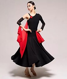 preiswerte -Für den Ballsaal Kleid Pure Farbe Farbaufsatz Damen Leistung Party Langarm Kristall-Baumwolle Gitter