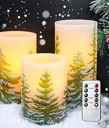 preiswerte -Flammenlose Kerzen mit Timer, batteriebetriebene LED-Stumpenkerzen aus Wachs, flackernde Weihnachtsbaumkerzen für die Weihnachtsdekoration zu Hause, Geschenkset mit 3 Stück