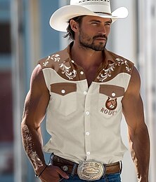 economico -Per uomo Cavallo Stampa sudoccidentale Camicia Camicia occidentale Camicia da cowboy Senza maniche stile western Esterno Ufficio Casual Estate Primavera Colletto Blu Verde Cachi
