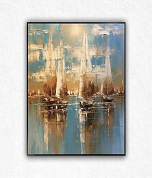 お買い得  -ボートの夕日の抽象画、手作りのキャンバスアート、ボートの絵画、100%手作りの質感のある海の絵画、アクリルの抽象油絵、リビングルームのオフィスの壁の装飾絵画、壁アート