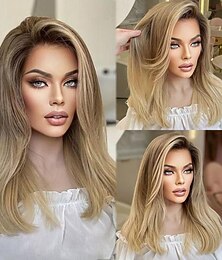 economico -Capelli umani di Remy 13x4 Pizzo Frontale Parrucca Parte libera Brasiliano Liscio Biondo Parrucca 130% 150% Densità dei capelli con i capelli del bambino Capelli schiariti Capelli evidenziati