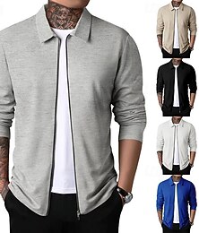 זול -בגדי ריקוד גברים מעיל חולצה ז'קט מעבר יומי נושם כיס כל העונות אחיד קלסי דש רגיל בד ופל שחור לבן כחול רויאל חאקי אפור בהיר Jackets