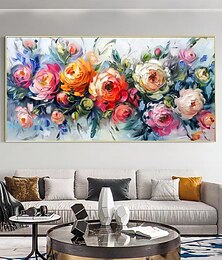 preiswerte -handgemachtes original buntes Blumenölgemälde auf Leinwand abstrakte florale Wandkunst Dekor Wohnzimmer Wohndekor mit gespanntem Rahmen/ohne Innenrahmen Gemälde