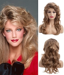 economico -parrucca bionda da donna anni '80, parrucche bionde lunghe a strati con frangia, costume cosplay vintage anni '80, parrucca da discoteca, parrucche per feste di carnevale