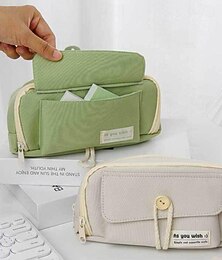お買い得  -かわいい大容量のペンケース、ペンポーチ、マーカーバッグ、オックスフォード生地、学校、学生用、ブラック、グリーン、ベージュ