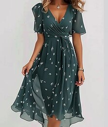 cheap -Women's Casual Dress Swing Dress Floral Print V Neck Midi Dress Stylish Casual Daily Date Short Sleeve Summer