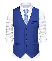 abordables -Hombre Chaleco Ropa Cotidiana Vacaciones Noche Vintage Moda Primavera & Otoño Botón Poliéster Cómodo Plano Botonadura Simple Escote en Pico Ajuste regular Negro Burdeos Azul Marino Oscuro Azul cielo