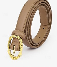 economico -cintura sottile da donna in pelle sintetica con fibbia dorata - per abiti e outfit casual