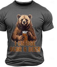 baratos -Camiseta Gráfica Masculina Engraçada "Eu Escolho Urso e Cerveja" Design de Trocadilho Camiseta de Manga Curta para Amantes da Cerveja