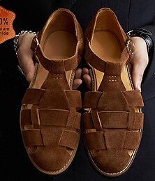 preiswerte -Herren Sandalen Flache Sandalen Römische Schuhe Brautkleider schlicht Täglich Leder Nappaleder Wasserdicht Schnalle Braun Kaki Sommer Frühling