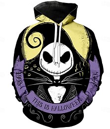 abordables -Anime 3D Manche Évêque Sweat à capuche Dessin animé Manga Jack Skellington Poche Avant Graphique Poche kangourou pour Couple Homme Femmes Adulte Impression 3D  pour Halloween Carnaval Mascarade