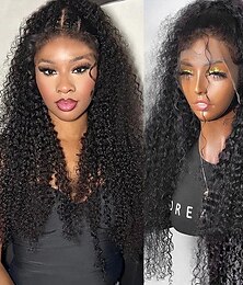 cheap -Brazilian Hair 13x4 Lace Front Wig Human Hair 4C-Curly Wave Natural Wig 150% Density 14-32Inch with Baby Hair