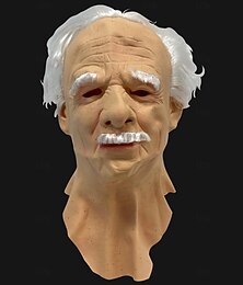 abordables -Máscara de anciano, máscara realista, máscara de terror para adultos, pegamento gris/blanco, accesorios de cosplay, disfraces de mascarada