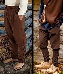 abordables -Retro Antiguo Medieval Renacimiento pantalones piratas Feria del Renacimiento caballero celta Ranger Color sólido Hombre Pirata Fantasía Víspera de Todos los Santos Carnaval Mascarada Rendimiento