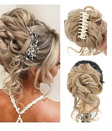 abordables -Chignon désordonné morceau de cheveux pince à griffes chignon synthétique ébouriffé chignon avec vrilles extensions de cheveux chignon bouclés ondulés faux cheveux chignon cheveux chouchous