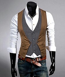 economico -Per uomo Gilet Matrimonio Serata / evento Giornaliero Di tendenza Lavoro Primavera & Autunno Collage Pulsante 2 in 1 Poliestere Comodo Color Block Monopetto - 1 bottone A V Standard Nero Blu marino
