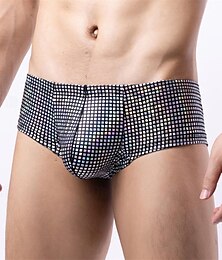 baratos -Homens 1 pc Cueca Boxer Boxers Poliéster Respirável Macio Confortável Xadrez Cintura Média Preto Branco
