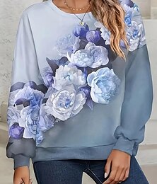 abordables -Sudadera de mujer con estampado floral para uso diario, para salir, informal, cuello redondo, manga larga, microelástica, primavera y otoño&amp;Tejido suave, transpirable y cómodo para el invierno.