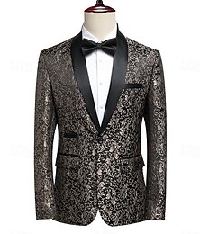 economico -Per uomo Giacca blazer Tuxedo Collo a scialle Festa Lusso Jacquard Blazer Blu Kaki Vestibilità standard Monopetto Un Bottone