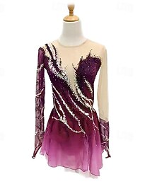 preiswerte -Eiskunstlaufkleid Damen Mädchen Eislaufen Kleider Burgund Dunkelgrün Patchwork Daumenloch Gitter Hochelastisch Ausbildung Wettbewerb Eiskunstlaufkleidung Klassisch Langarm Eislaufen Eiskundstlauf