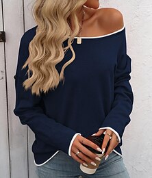 abordables -Femme Pull Chandail mode Bloc de couleur Grosse maille Une Epaule Tricoté manche longue Hauts longs Tricoter du quotidien Rouge bleu marine Automne Hiver