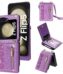 billige -telefon Etui Til Samsung Galaxy Z Flip 7 Z Flip 6 Z Flip 5 Z Flip 4 Z Flip 3 Flip deksel Glidelås med nøkkelbånd Bling Glitter Shiny Kontor / Bedrift PC PU lær