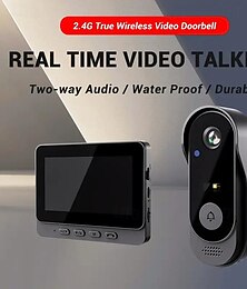 abordables -Sonnette visuelle ir vision nocturne sonnette de porte sans fil étanche hd 4.3 pouces ips écran sonnette caméra 2.4g pour maison appartement