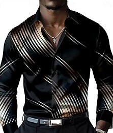 preiswerte -Herren Hemd Oberhemd Knopfhemd Langarm Modisch lässig Party-Abendgarderobe Normal Casual Sommer Frühling Herbst Umlegekragen Knopf hoch 3D-Druck Schwarz