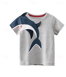 billiga -Barn 3D Grafisk Haj T-shirt Kortärmad Sommar Mode Grundläggande Barn 4-8 år Rund hals Utomhus Ledigt Dagligen Normal