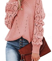 abordables -Femme Pull Chandail mode Couleur unie Crocheté Une Epaule Tricoté Demi Manches Hauts réguliers Tricoter du quotidien Blanche Rose Claire Printemps Automne