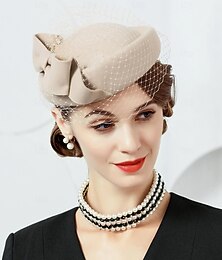 billige -hatter 100 % ull beretthatt fedorahatt bryllupscocktail elegant bryllup med hodeplagg i ren tyll