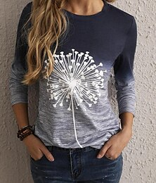 economico -maglietta da donna casual stampa manica lunga top regolari girocollo quotidiano blu navy primavera autunno