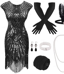 levne -Řvoucí 20s 20. léta 20. století Koktejlky Ke kolenům Bubenové šaty Šaty Úbory Velký Gatsby Charleston Svatební host Flitry Třásně Peří Maškarní kostým Dámské Nový rok Plesová maškaráda Párty večern