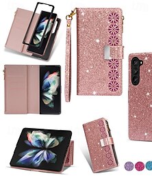 levne -telefon Carcasă Pro Samsung Galaxy Z-sklad 7 Z Fold 6 Z Fold 5 Z Fold 4 Z Fold 3 Pouzdro na peněženku Magnetické Zip s poutkem na zápěstí Retro Nebeská modř PC PU kůže