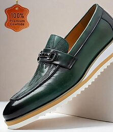 preiswerte -Grüne Leder-Loafer für Herren – stilvolle Slipper mit Metallschnalle und weißer Sohle für Business, formelle Anlässe und Freizeitausflüge
