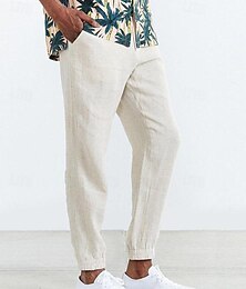 preiswerte -Herren Jogginghose Jogger Leinenhose Hose Hosen Sommerhosen Freizeithose Tasche Kordelzug Elastische Taille Glatt Komfort Atmungsaktiv Heim Täglich Festtage Basic Brautkleider schlicht Schwarz Weiß
