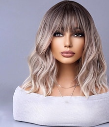 baratos -Peruca Ombre Louca Curta Bob Peruca Curta Cacheada Ondulada Com Franjas Para Mulheres Peruca Resistente ao Calor Perucas Sintéticas Para Uso Diário Peruca Para Cosplay Com Touca de Peruca Perucas de