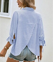 economico -Per donna Camicia A strisce Elegante Moderno Manica a 3/4 Manica a balze Colletto Ufficio Asimmetrico Blu Verde Estate Primavera Autunno