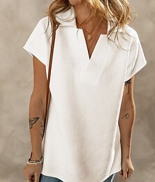 economico -Per donna Tunica Blusa Tinta unica Liscio Moderno Informale Manica corta Colletto Ufficio Nero Bianco Estate