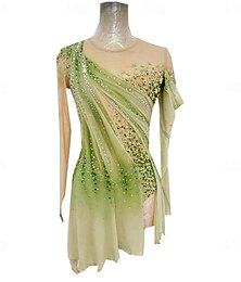 baratos -Vestidos para Patinação Artística Mulheres Patinação no Gelo Saias Vestidos Verde / amarelo Thumbhole Sem costas Elastano Elasticidade Alta Profissional Competição Roupa para Patinação Térmico